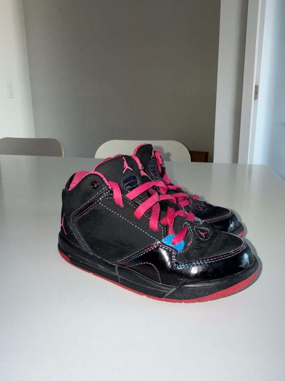 Jordan Flight 45 High PS Black Pink Blue Glow Sneakers Size 11C
